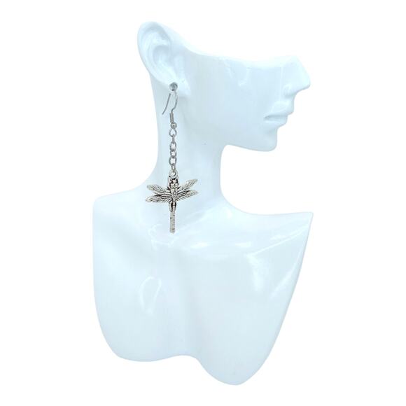 Large Dragonfly Earrings Silver Tone Statement Bug Jewelry - Picture 2 of 3